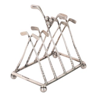 Antique 20th Century Sterling Silver Letter Toast Rack with Crossed Golf Clubs, 1890s For Sale