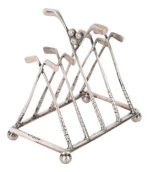 Antique 20th Century Sterling Silver Letter Toast Rack with Crossed Golf Clubs, 1890s