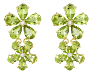 Nina Zhou Peridot Diamond Double Blossom Drop Earrings in 14k Gold - A Pair