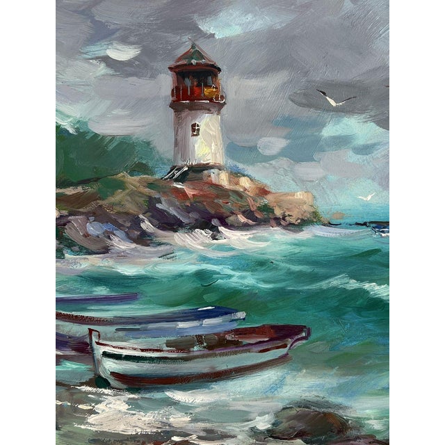 Oil Painting on the Lighthouse Shore Before the Storm Yuriy Suprunchuk For Sale - Image 4 of 11