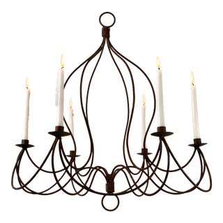 Vintage Wrought Iron Candle Chandelier For Sale