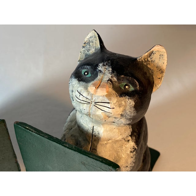 Vintage Heavy Painted Black Cat Cast Iron Bookends Pair Chairish