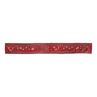 Vintage Chinese Long Red Pink Flower Embroidery Fabric Art For Sale