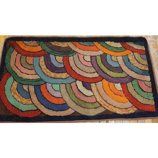 American Amazing Multi Color and Geometric Desing Border Antique American Hooked Rug For Sale - Image 3 of 11