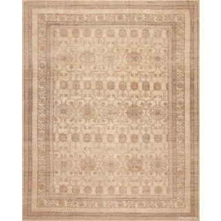 Neutral Cream Color Tribal Geometric Modern Turkish Oushak Design Rug For Sale