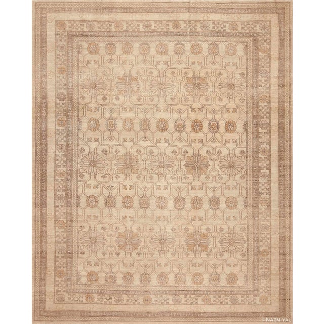 Neutral Cream Color Tribal Geometric Modern Turkish Oushak Design Rug For Sale