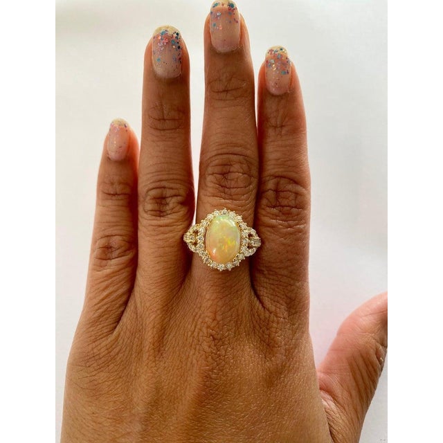 4.41 Carat Opal Diamond 14 Karat Yellow Gold Cocktail Ring, Size 7 For Sale In Los Angeles - Image 6 of 6