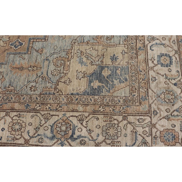 Large Serapi Design Rug With Camel Field and Blue Medallion Pattern 12'3"x14'7" For Sale - Image 13 of 17