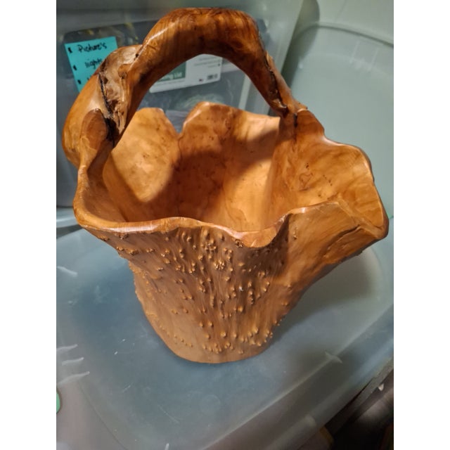 Chestnut Vintage Handcarved Large Burl Wood Basket For Sale - Image 8 of 12