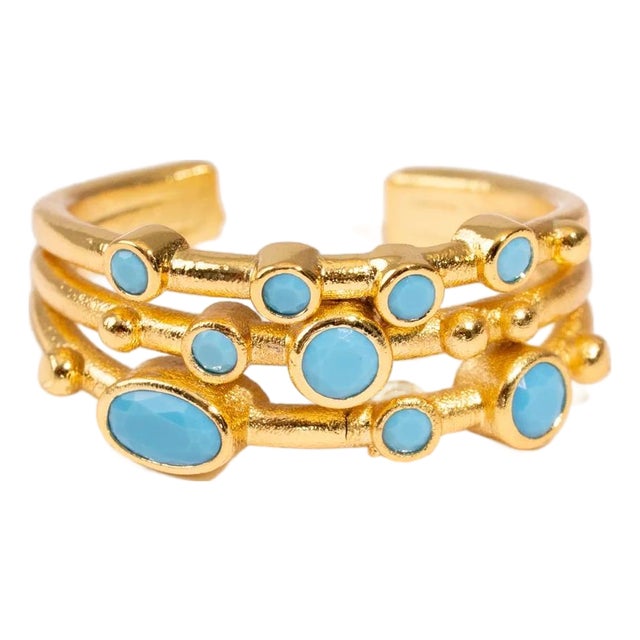 Mystic Waves Turquoise Gold Adjustable Ring, Size 8 For Sale