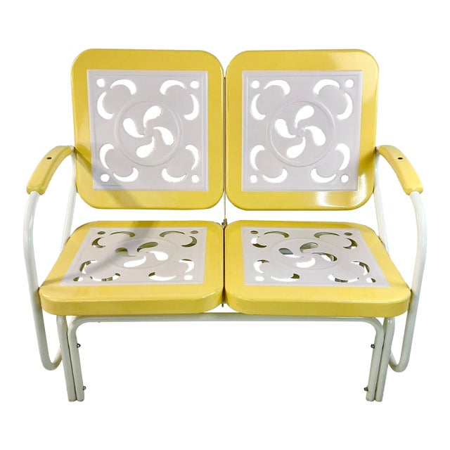 1970s Vintage Americana Boho Chic Glider Outdoor Loveseat. For Sale