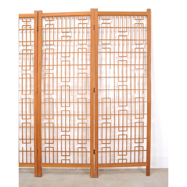Mid 20th Century Mid-Century Four-Panel Teak Geometric Screen or Room Divider For Sale - Image 5 of 18