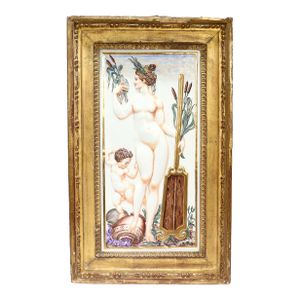 Large Antique Capodimonte Porcelain Plaque of a Naiad or Water Nymph
