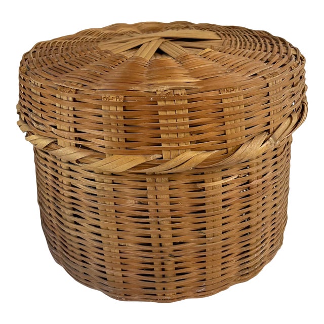 Vintage Chinese Lidded Basket For Sale