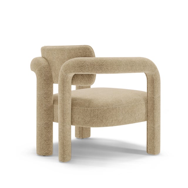 Contemporary Double Arch Armchair in Beige Chenille from Insidherland For Sale - Image 3 of 10