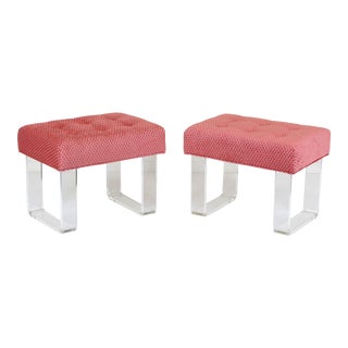 Pair of Coral Chenille Benches With Lucie Legs For Sale