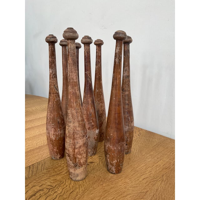 Antique Hand Carved Indian Club Pins & Exercise Weights - Set of 8 For Sale - Image 11 of 15