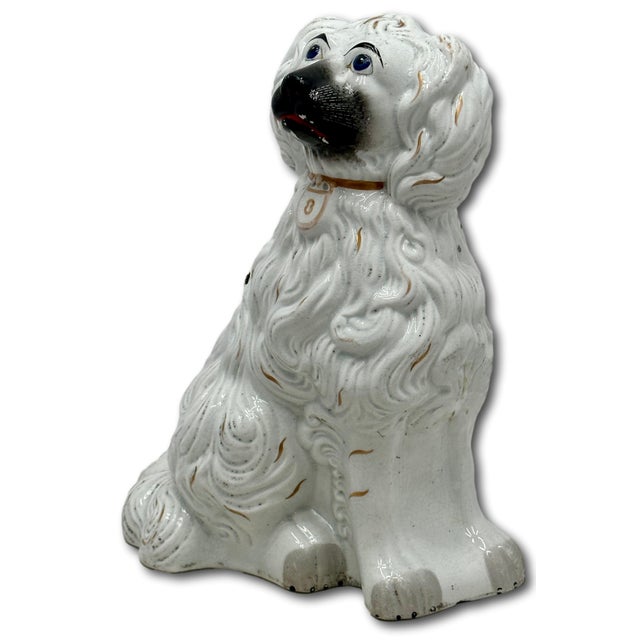 Rare & Unusual Large Antique English Staffordshire Pottery Dog With Blue Eyes - Irises Circa Mid 1800s For Sale - Image 11 of 18