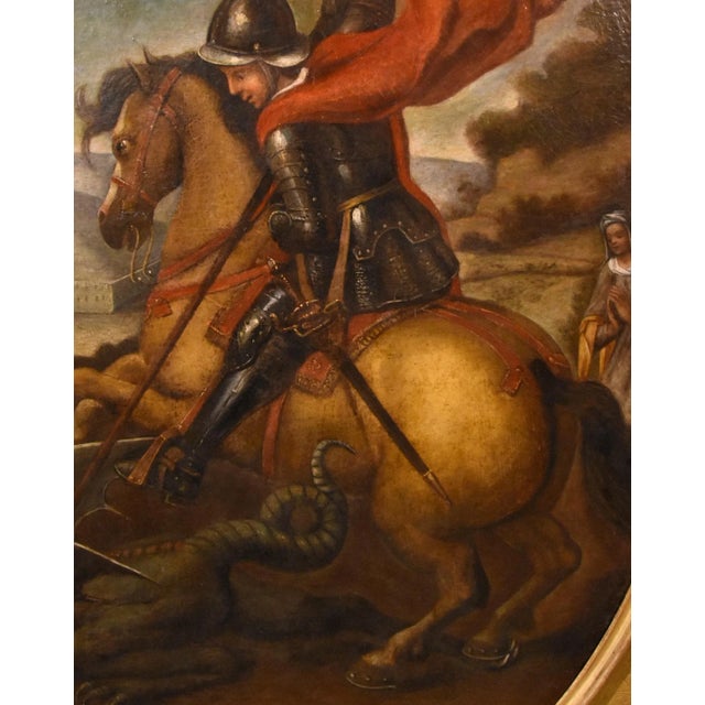 Follower of Raffaello Sanzio, Saint George & the Dragon, 1700, Oil on Canvas, Framed For Sale - Image 15 of 17