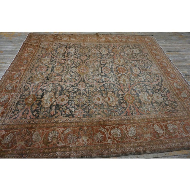 Traditional Peaceful Charcoal Background Color With Allover Rosettes Pattern Antique Sultanabad Persian Rug For Sale - Image 3 of 12