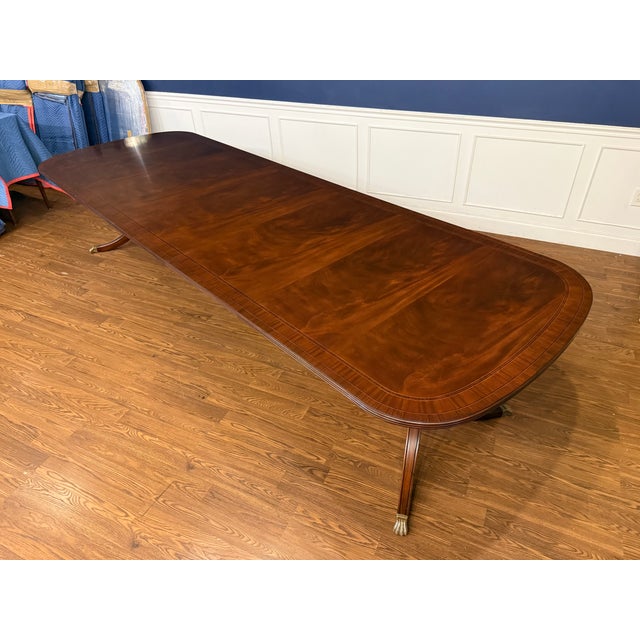 Georgian Style Multi-Banded Mahogany Dining Table by Leighton Hall - Showroom Sample For Sale - Image 9 of 18