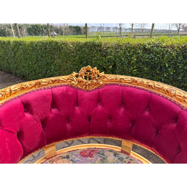 1970 French Louis XVI Gold Beech Velvet Sofa Set 3pc For Sale - Image 6 of 18