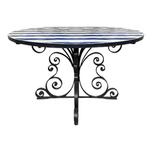 Mid 20th Century Modernist Mexican Outdoor Blue White Stripe Dining Table