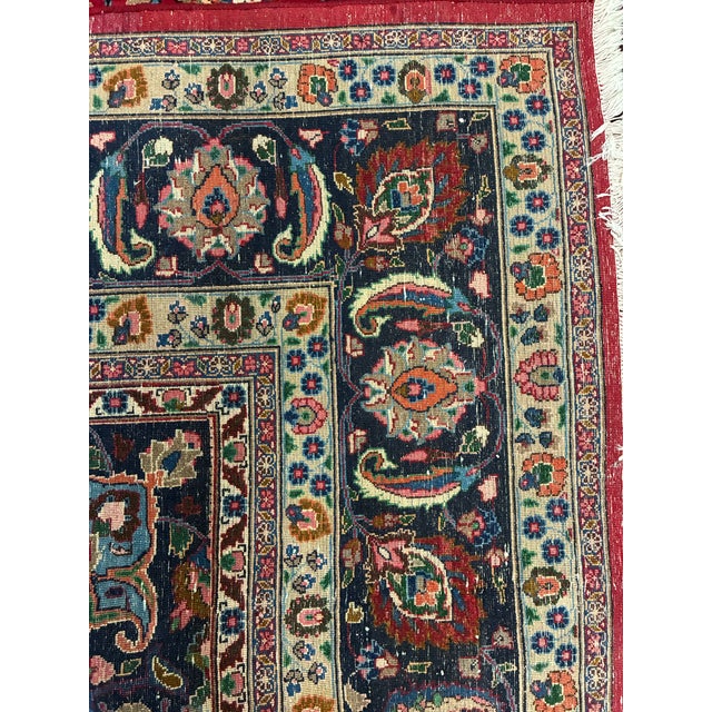 Textile Large Hand-Knotted Persian Kerman Wool Rug, Floral Medallion Design For Sale - Image 7 of 8