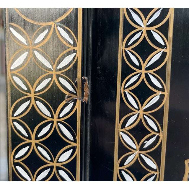 Chinese Export Mother of Pearl & Stone Four Panels Folding Screen From 60's For Sale - Image 11 of 12