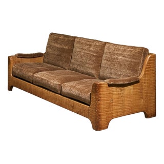 Vintage Three-Seater Sofa in Mohair and Oak, Belgium, 1940s For Sale