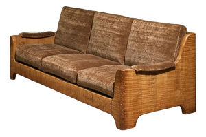 Vintage Three-Seater Sofa in Mohair and Oak, Belgium, 1940s