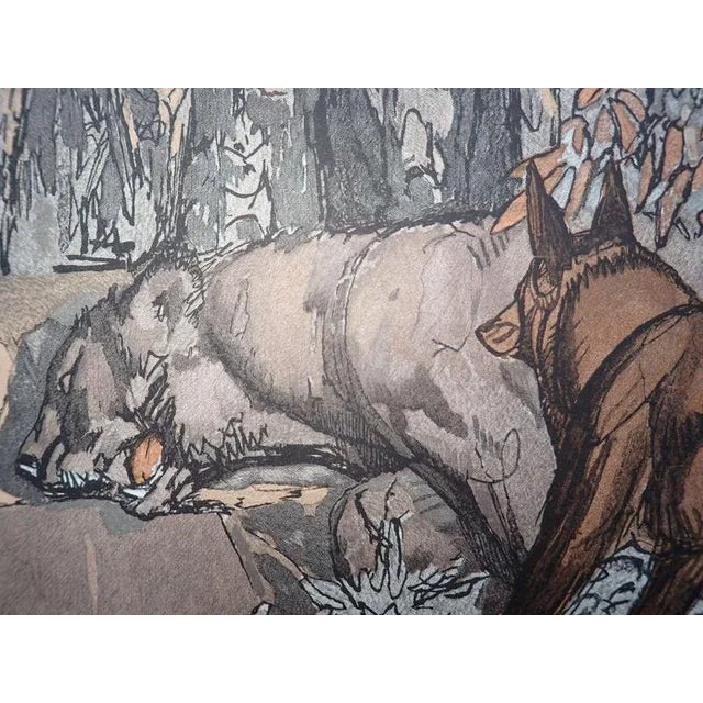 Paul jouve (1878-1973) the fox and the grumbler woodcut, on rives paper sheet dimensions: approximately 38 x 28 cm image...