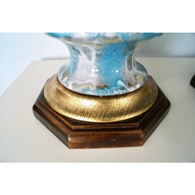Wood 1940’s Hollywood Regency Drip Glaze & Gold Leaf Table Lamps - a Pair For Sale - Image 7 of 12
