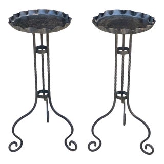 Antique Victorian Wrought Iron Sculpted Plant Stand Patio Table - a Pair For Sale