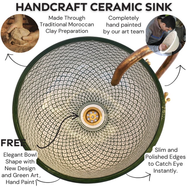 Green Ceramic Vessel Sink Countertop Large For Sale - Image 4 of 5