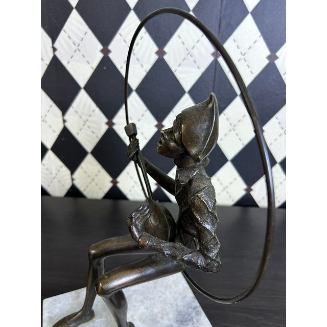 Signed Gustavo Gutierrez Bronze Harlequin Musician Sculpture on Marble Base, Edition 7/10 For Sale - Image 14 of 18
