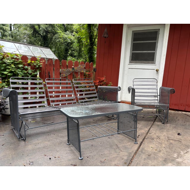 Dark Gray Woodard MCM Glider Sofa and Chair Patio Set, 3 Pieces For Sale - Image 8 of 12
