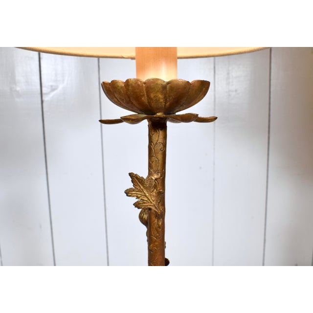Mid-Century Modern Mid-Century Modern Gilt Metal Lotus Table Lamp With New Shade, Italy For Sale - Image 3 of 8