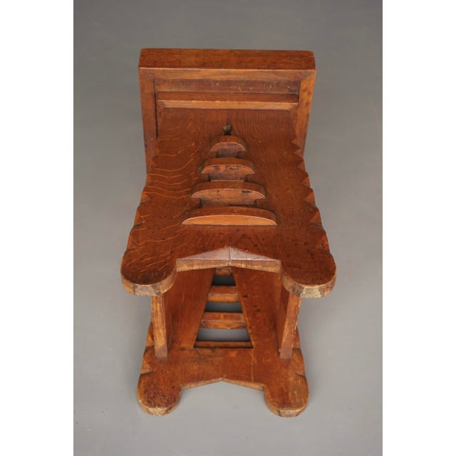 Amsterdam School Oak and Linen Stool in the manner of Architect CJ Blaauw, 1920s For Sale - Image 10 of 11