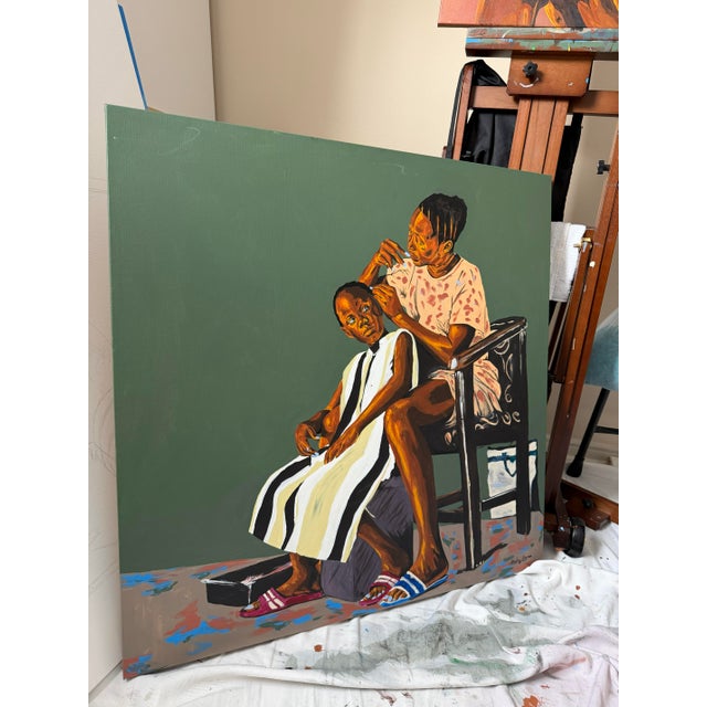 The Grooming , Acrylic Painting on Canvas by Emmanuel Akolo For Sale - Image 4 of 11