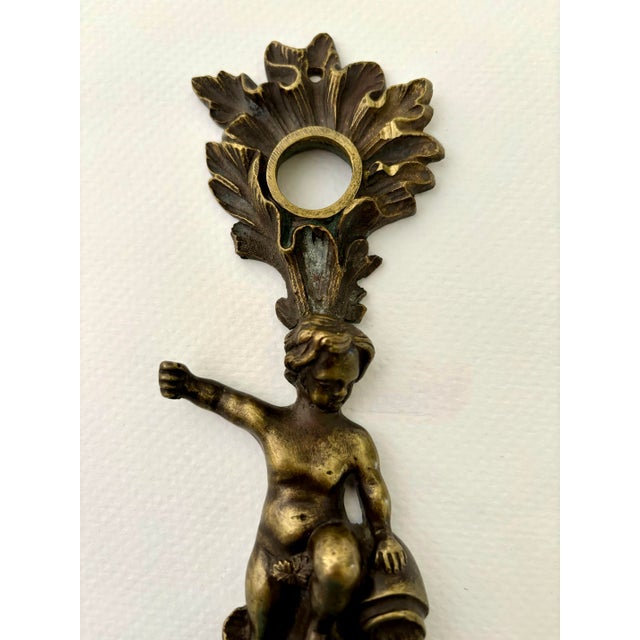 Metal Vintage Bronze Key Hole Escutcheon Putto Pouring Water For Sale - Image 7 of 10