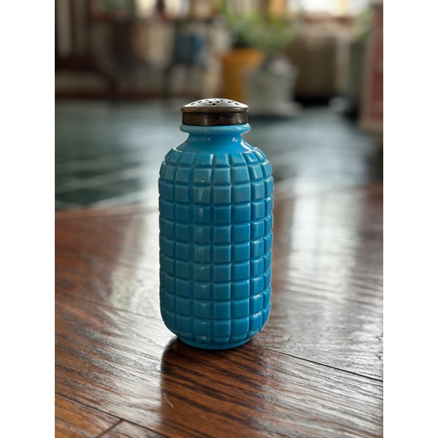 Antique Atterbury Opaque Blue Waffle Pattern Sugar Shaker, c. 1880 For Sale - Image 10 of 10