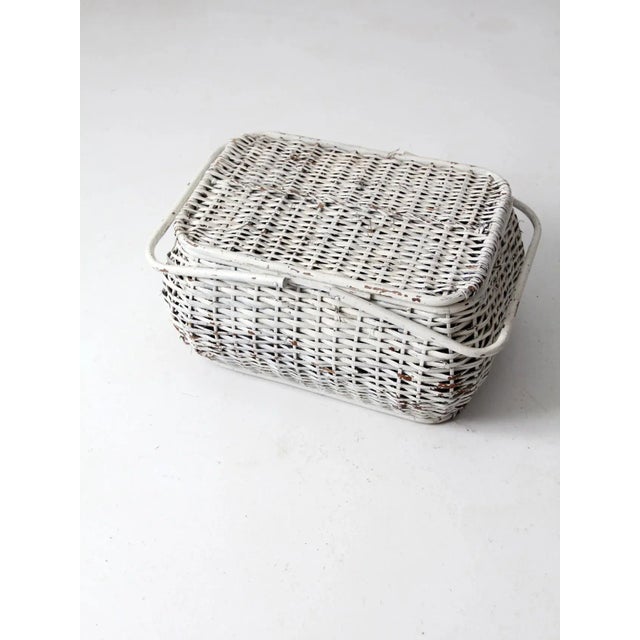 Farmhouse Vintage White Wicker Basket For Sale - Image 3 of 11