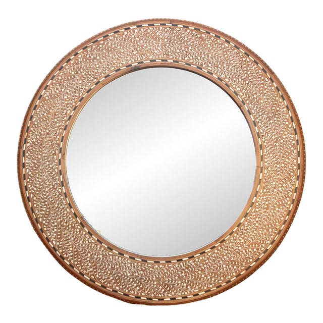 Finely Fern Leaf Inlay Round Mirror For Sale