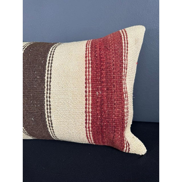 Turkish Hemp Pillow Cushion Natural Beige Red Pillow Cushion Cover 16" x 24" For Sale - Image 4 of 4