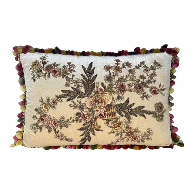 Silk Velvet Appliqued Pillow by Melissa Levinson For Sale