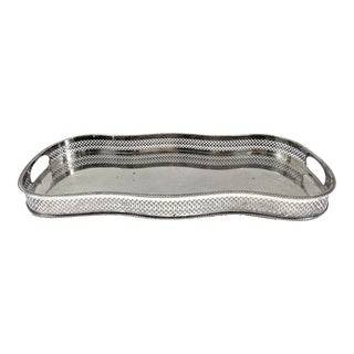 Vintage English Silver Plate on Copper Engraved Gallery Tray For Sale