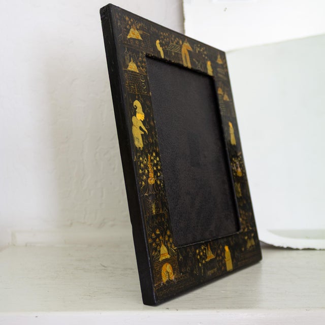 Pair of Vintage Hand Painted Black Lacquered Chinoisere Picture Frames For Sale - Image 11 of 13