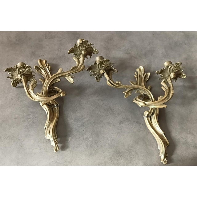 Metal Pair of Large French Louis XV Style Bronze Candle Holders - Sconces For Sale - Image 7 of 10