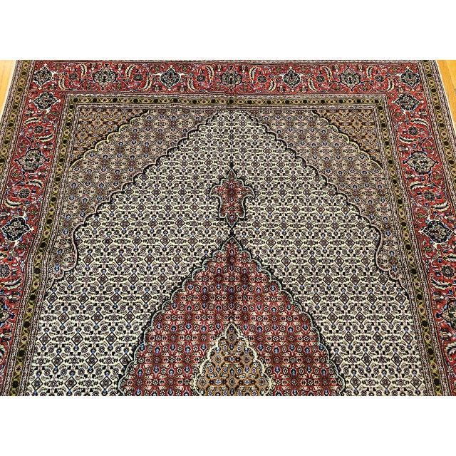 Antique Persian Tabriz Mahi Rug, Hand-Knotted Wool & Silk, Herati Geometric Pattern, Ivory & Red, 7x10 For Sale - Image 10 of 17